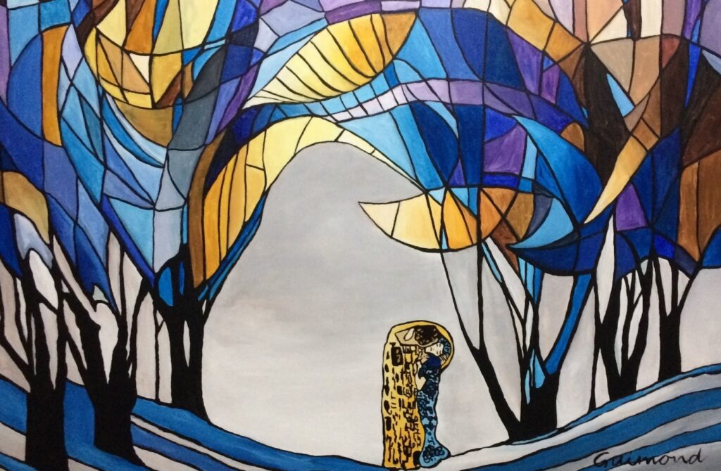 Tendresse sous les arbres, 2016. Acrylique sur toile